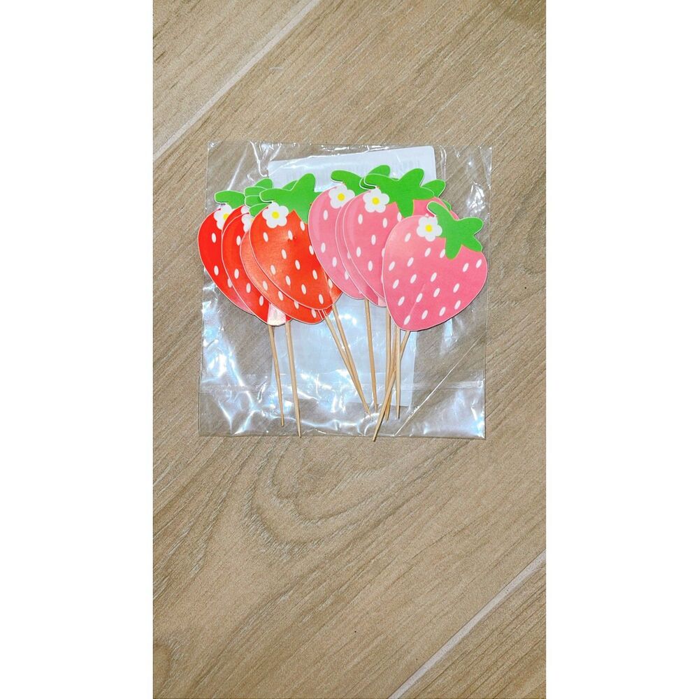 New 10 Strawberry Cupcake Toppers